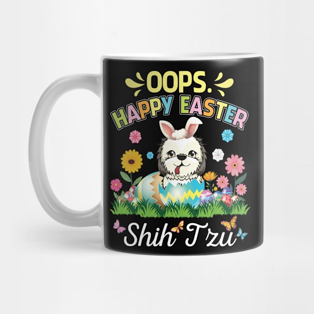 Shih Tzu Dog Bunny Costume Playing Flower Eggs Happy Easter by DainaMotteut
